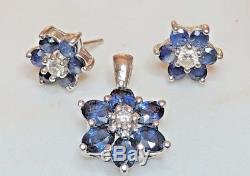 Effy Vintage 14k Gold Blue Sapphire & Diamond Pendant & Earring Signed Bh Bita
