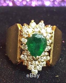 Effy Vintage Estate 14k Gold Genuine Green Emerald & Diamond Ring Signed Bh