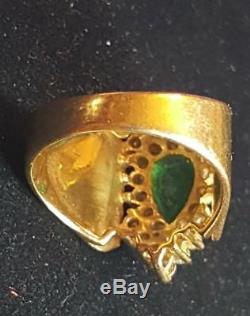 Effy Vintage Estate 14k Gold Genuine Green Emerald & Diamond Ring Signed Bh