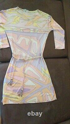 Emilio Pucci Signed Vintage 60s Pastel Psych Silk Knit Dress with Crystal Belt