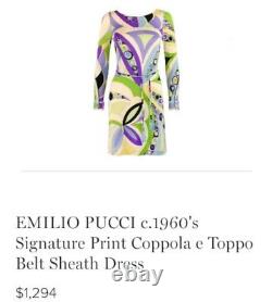 Emilio Pucci Signed Vintage 60s Pastel Psych Silk Knit Dress with Crystal Belt