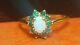 Estate Vintage 10k Gold Genuine Opal Halo Green Emerald Ring Signed Cid