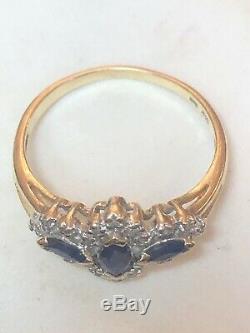 Estate Vintage 10k Gold Natural Genuine Blue Sapphire Diamond Ring Signed Pdn