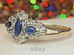 Estate Vintage 10k Gold Natural Genuine Blue Sapphire Diamond Ring Signed Pdn