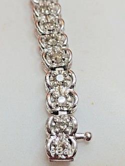 Estate Vintage 10k White Gold Genuine Natural Diamond Bracelet Signed Dtc