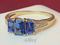 Estate Vintage 10k Yellow Gold Blue Sapphire Diamond Ring Designer Signed Thl