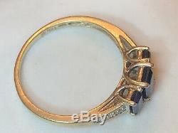Estate Vintage 10k Yellow Gold Blue Sapphire Diamond Ring Designer Signed Thl