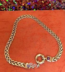 Estate Vintage 10k Yellow Gold Bracelet Red Ruby Signed Made In Italy Chain