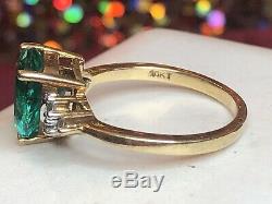 Estate Vintage 10k Yellow Gold Green Emerald & Natural Diamond Ring Signed Fd