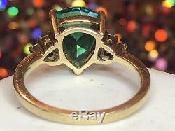 Estate Vintage 10k Yellow Gold Green Emerald & Natural Diamond Ring Signed Fd