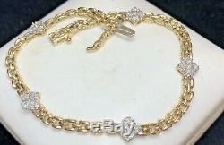 Estate Vintage 10k Yellow Gold Natural Diamond Bracelet Chain Braided Signed
