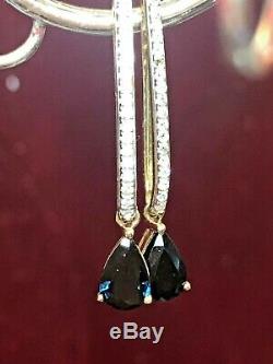Estate Vintage 14k Genuine Blue Sapphire & Natural Diamond Earrings Signed Ea