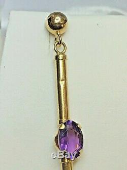 Estate Vintage 14k Gold Amethyst Earrings Gemstones Drop Dangle Signed S