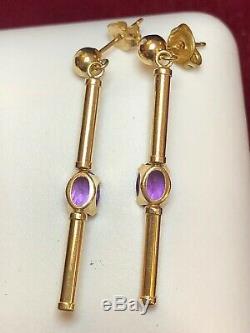 Estate Vintage 14k Gold Amethyst Earrings Gemstones Drop Dangle Signed S