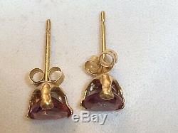 Estate Vintage 14k Gold Amethyst Earrings Gemstones Studs Designer Signed Rge