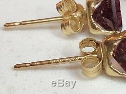 Estate Vintage 14k Gold Amethyst Earrings Gemstones Studs Designer Signed Rge