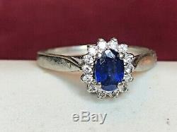 Estate Vintage 14k Gold Blue Sapphire Diamond Ring Halo Engagement Signed Oc