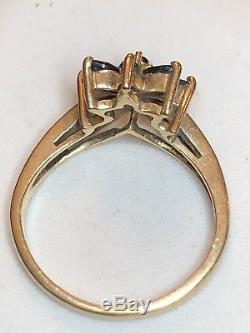 Estate Vintage 14k Gold Blue Sapphire Ring Designer Signed Suma Flower Art Deco