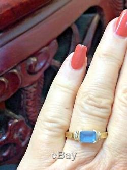 Estate Vintage 14k Gold Blue Topaz & Diamond Ring Designer Signed Aj