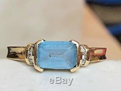 Estate Vintage 14k Gold Blue Topaz & Diamond Ring Designer Signed Aj