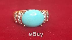 Estate Vintage 14k Gold Designer Signed Le Vian Ring Turquoise & 14 Diamonds