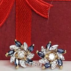 Estate Vintage 14k Gold Diamond Earrings & Blue Sapphire Earring Jackets Signed