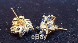 Estate Vintage 14k Gold Diamond Earrings & Blue Sapphire Earring Jackets Signed