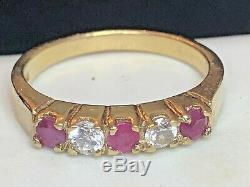 Estate Vintage 14k Gold Diamond Ruby Band Ring Wedding Anniversary Signed Kge