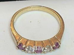 Estate Vintage 14k Gold Diamond Ruby Band Ring Wedding Anniversary Signed Kge