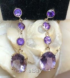 Estate Vintage 14k Gold Earrings Natural Amethyst Gemstone Drop Signed Atl