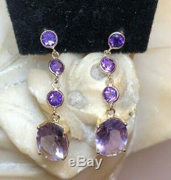 Estate Vintage 14k Gold Earrings Natural Amethyst Gemstone Drop Signed Atl