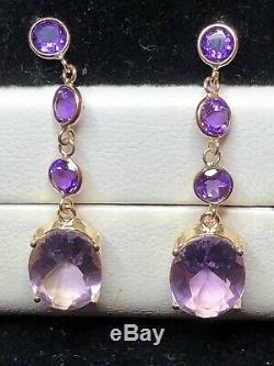 Estate Vintage 14k Gold Earrings Natural Amethyst Gemstone Drop Signed Atl