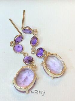 Estate Vintage 14k Gold Earrings Natural Amethyst Gemstone Drop Signed Atl