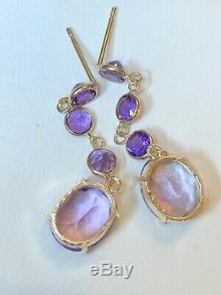 Estate Vintage 14k Gold Earrings Natural Amethyst Gemstone Drop Signed Atl