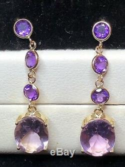 Estate Vintage 14k Gold Earrings Natural Amethyst Gemstone Drop Signed Atl