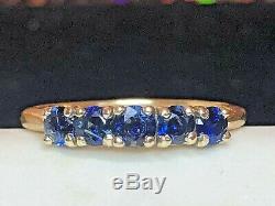 Estate Vintage 14k Gold Genuine Blue Sapphire Wedding Band Designer Signed Psp