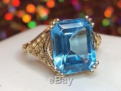 Estate Vintage 14k Gold Genuine Blue Topaz Ring Designer Signed Zrw Gemstone