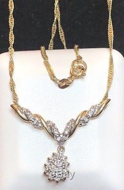 Estate Vintage 14k Gold Genuine Diamond Necklace Cluster Signed Aj Floral