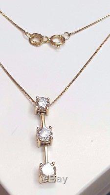 Estate Vintage 14k Gold Genuine Natural 3 Diamond Necklace Pendant Signed