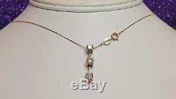 Estate Vintage 14k Gold Genuine Natural 3 Diamond Necklace Pendant Signed