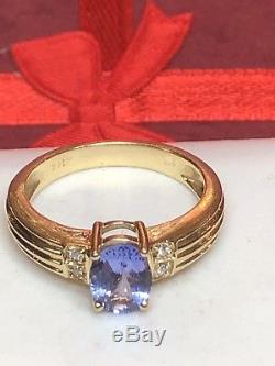 Estate Vintage 14k Gold Genuine Tanzanite & Diamond Ring Designer Signed Tjs
