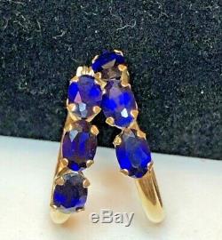 Estate Vintage 14k Gold Hoops Blue Spinel Earrings Designer Signed S Gemstone