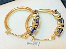 Estate Vintage 14k Gold Hoops Blue Spinel Earrings Designer Signed S Gemstone