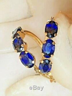 Estate Vintage 14k Gold Hoops Blue Spinel Earrings Designer Signed S Gemstone