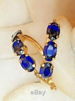 Estate Vintage 14k Gold Hoops Blue Spinel Earrings Designer Signed S Gemstone