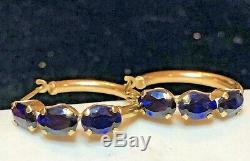 Estate Vintage 14k Gold Hoops Blue Spinel Earrings Designer Signed S Gemstone