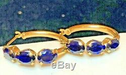 Estate Vintage 14k Gold Hoops Blue Spinel Earrings Designer Signed S Gemstone