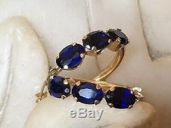 Estate Vintage 14k Gold Hoops Blue Spinel Earrings Designer Signed S Gemstone