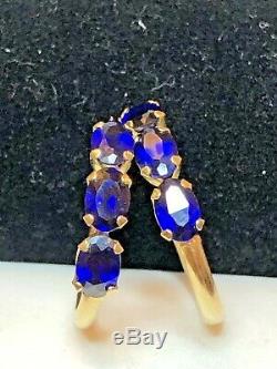 Estate Vintage 14k Gold Hoops Blue Spinel Earrings Designer Signed S Gemstone