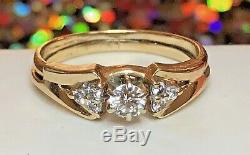 Estate Vintage 14k Gold Natural Diamond Ring Band Set Designer Signed Magic Glo